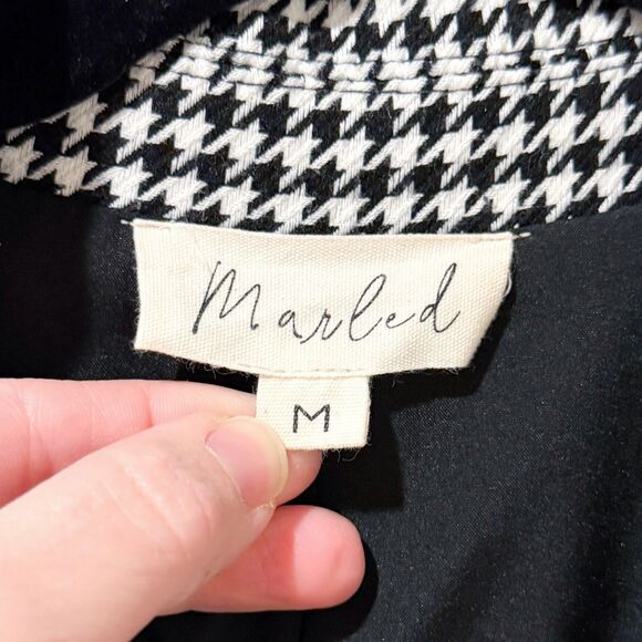 Marled Black White Houndstooth Blazer Double Breasted Pockets Career Classic M - Picture 3 of 12